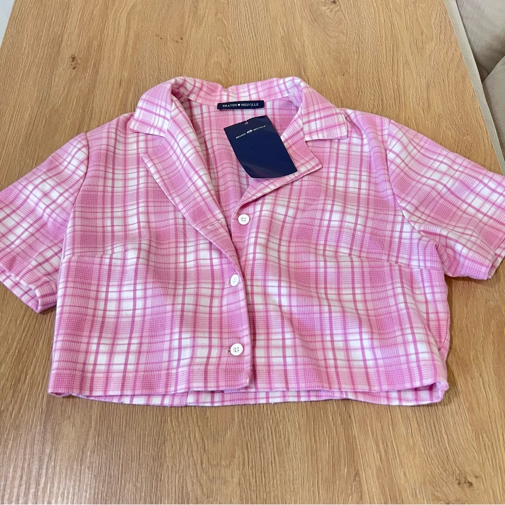 Brandy Melville bubblegum pink plaid top